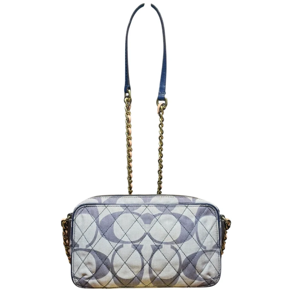COACH Poppy Signature Denim Flight Bag Quilted Handbag Gold Chain Crossbody READ